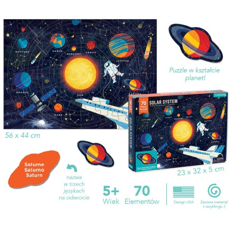 UKŁAD SŁONECZNY puzzle z elementami w kształcie planet 70 el.