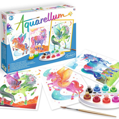 JEDNOROŻCE I PEGAZ obrazki do malowania z farbkami Aquarellum