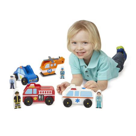 POJAZDY RATUNKOWE drewniany zestaw z figurkami
