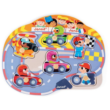 WESOŁY WYŚCIG drewniana układanka z uchwytami 7 el.