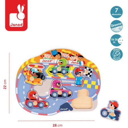 WESOŁY WYŚCIG drewniana układanka z uchwytami 7 el.