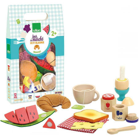 DREWNIANY ZESTAW ŚNIADANIOWY zabawa w dom 12 el.