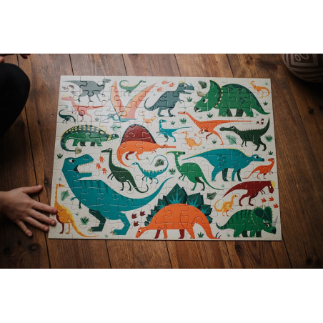 DINOZAURY tekturowe puzzle dwustronne 100 el.