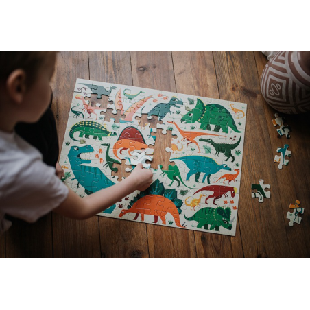 DINOZAURY tekturowe puzzle dwustronne 100 el.