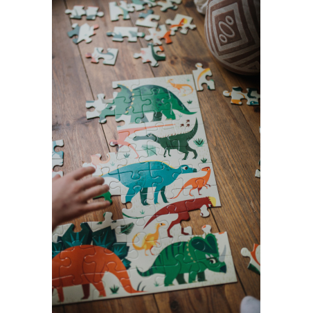 DINOZAURY tekturowe puzzle dwustronne 100 el.