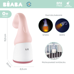 PINK lampka nocna LED przenośna z latarką Pixie