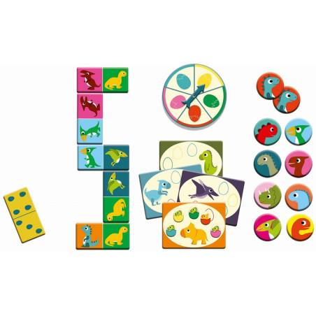 DINOZAURY gry edukacyjne bingo memo domino 3w1