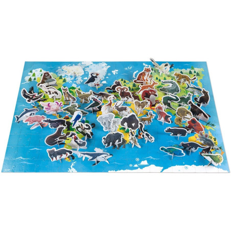 ZAGROŻONE GATUNKI puzzle tekturowe z figurkami 3D 200 el.