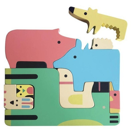 ZWIERZĄTKA drewniane klocki układanka 9 el.