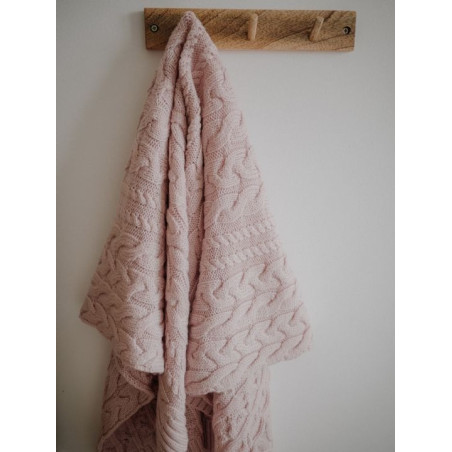 POWDER PINK kocyk wełniany merino premium collection warkocz 80 x 100 cm