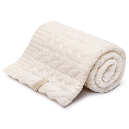 CREAM kocyk wełniany merino premium collection warkocz 80 x 100 cm