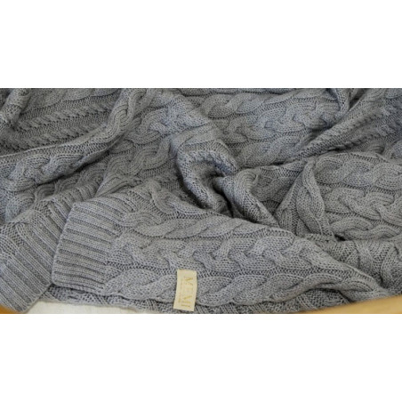 GREY kocyk wełniany merino premium collection warkocz 80 x 100 cm