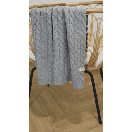 GREY kocyk wełniany merino premium collection warkocz 80 x 100 cm