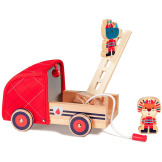 NOSOROŻEC MARIUS drewniany wóz strażacki z rozwijanym wężem, drabiną i dzwonkiem