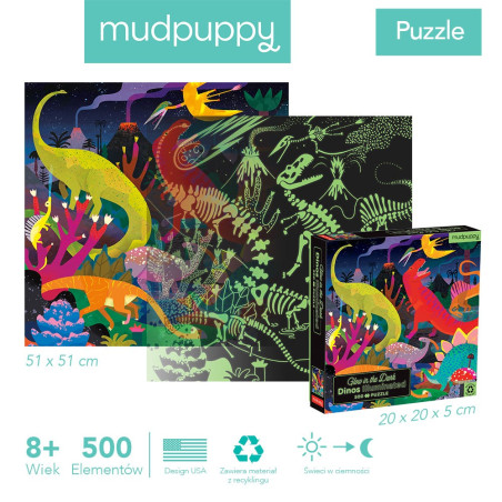 DINOZAURY puzzle tekturowe rodzinne świecące w ciemności 500 el.