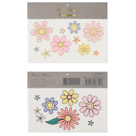 KWIATKI metaliczne tatuaże zestaw Psychedelic 60s