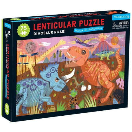 DINOZUARY tekturowe puzzle soczewkowe z ruchomym obrazkiem 3D 75 el.