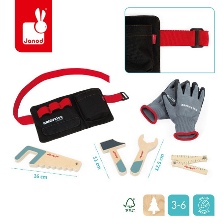 PAS z drewnianymi narzędziami i rękawicami roboczymi Brico'kids