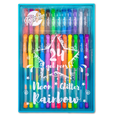 DŁUGOPISY ŻELOWE zestaw 24 szt. Neon Glitter Rainbow