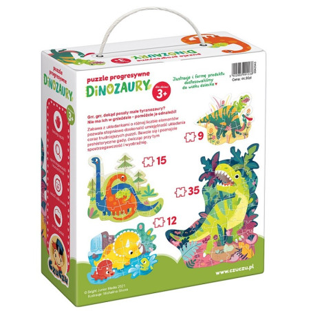DINOZAURY puzzle tekturowe progresywne 4w1