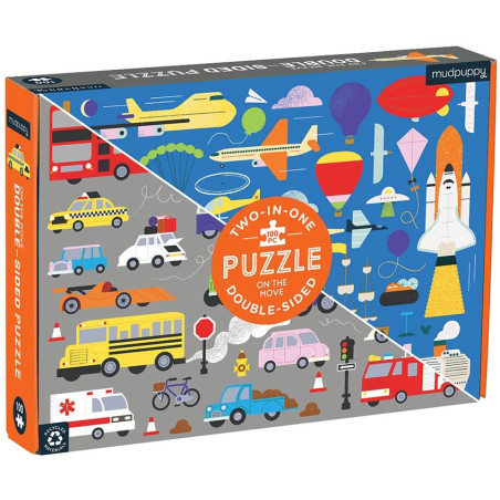 ŚRODKI TRANSPORTU tekturowe puzzle dwustronne 100 el.