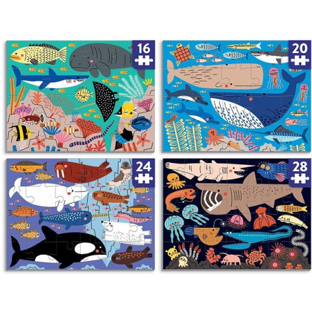 OCEANY ŚWIATA tekturowe puzzle progresywne 4w1