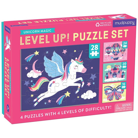 MAGIA JEDNOROŻCÓW tekturowe puzzle progresywne 4w1