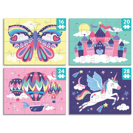 MAGIA JEDNOROŻCÓW tekturowe puzzle progresywne 4w1