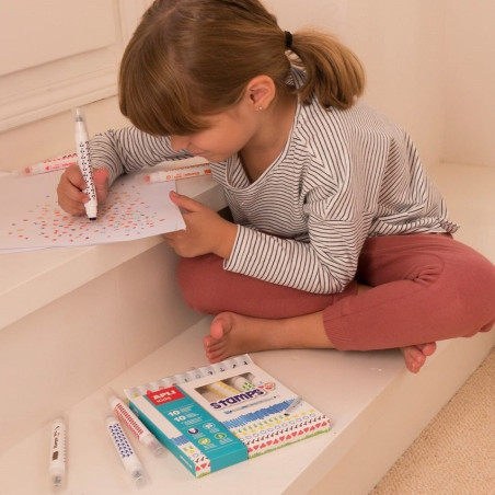 FLAMASTRY ZE STEMPELKAMI 10 kolorów