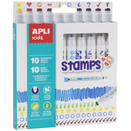 FLAMASTRY ZE STEMPELKAMI 10 kolorów