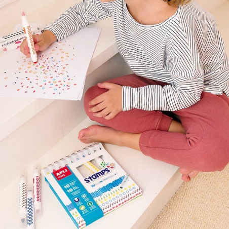 FLAMASTRY ZE STEMPELKAMI 10 kolorów