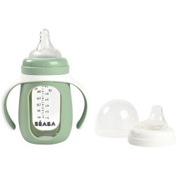 SAGE GREEN szklana butelka treningowa 2w1 w silikonowej osłonce 210 ml