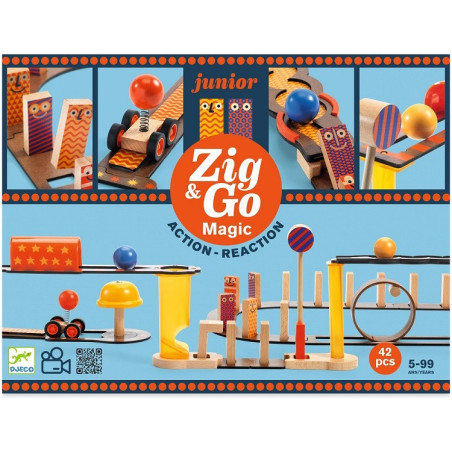 MAGIA tor kulkowy drewniany zestaw kreatywny Zig&Go 43 el.