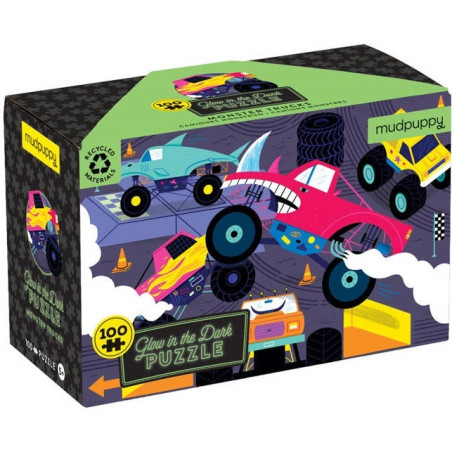 MONSTER TRUCKI tekturowe puzzle świecące w ciemności 100 el.