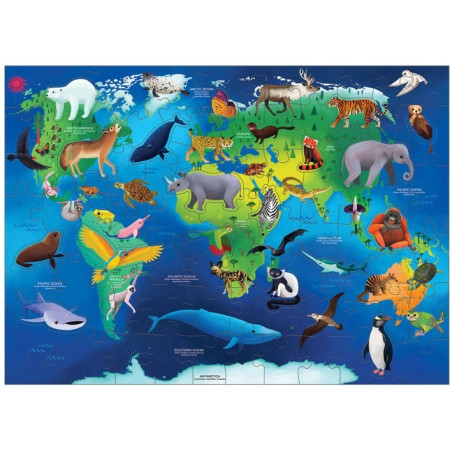 ZAGROŻONE GATUNKI tekturowe puzzle edukacyjne z elementami w kształcie zwierząt 80 el.