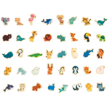 MAŁE ZWIERZĄTKA układanka drewniana magnetyczna z 40 magnesami