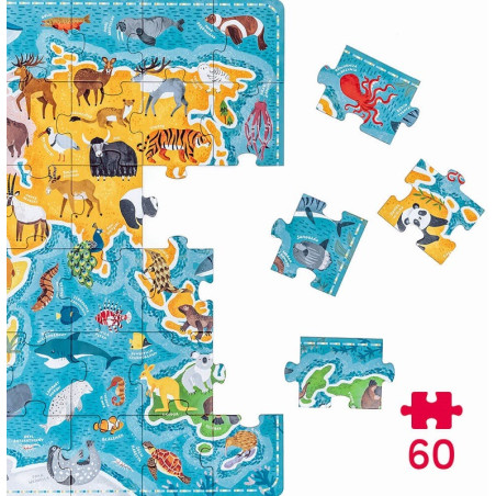 MAPA ŚWIATA puzzle tekturowe 60 el. Puzzlove