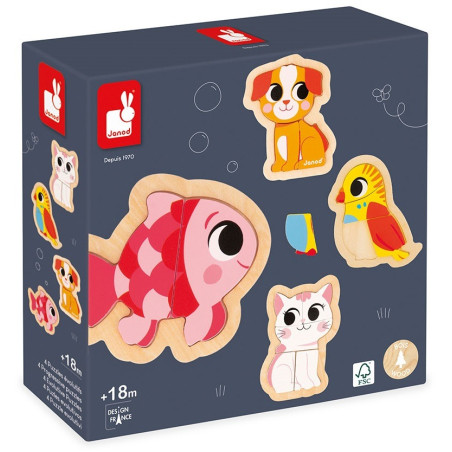 ZWIERZĄTKA DOMOWE drewniane puzzle progresywne 4 układanki – 2, 3, 4 i 5 el.